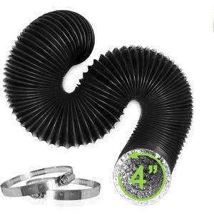 4In*8Ft Dryer Vent Hose and 2 Clamps, Upgrade Flexible Aluminum Vent Duct, Heat-resistant Dryer Vent Connection Kit for Wall Exhaust Vent, RV, Boat Blower, 3D Printer, Air Circulation, Black