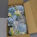 Tigeen 12 Bundles Peonies Artificial Flowers Faux Roses Silk Flowers Hydrangea Artificial Bouquet for Wedding Table Centerpiece Floral Vase Home Office Bridal Decor (Mist Blue)