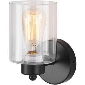 1-Light Bathroom Black Vanity Light Matte Black Wall Sconce Vintage with Clear Glass Shade, Hallway Light Fixture Sconces Wall Lighting