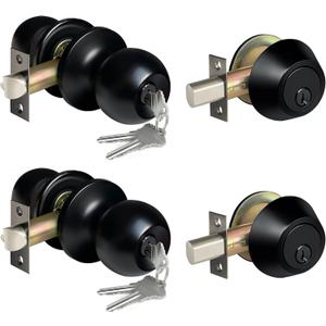 BESTTEN 2 Pack Keyed Same Exterior Door Knobs and Single Cylinder Deadbolts Combo Set, Keyed Alike Entry Door Knobs with Locks and Keys for Entrance and Front Door, Matte Black