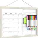 Calendar Whiteboard for Wall, 17x13 Inches Dry Erase Calendar for Wall, Small Magnetic Monthly White Board with Wood Framed, Hanging Dry Erase Board for Kitchen Home Office School Planner