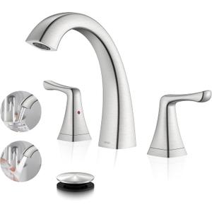 KENES Bathroom Faucets for Sink 3 Hole, Brushed Nickel 2 Handle 8 Inch Widespread Bathroom Faucet, Bathroom Vanity Faucet with Pop Up Drain & Supply Lines, LJ-9075