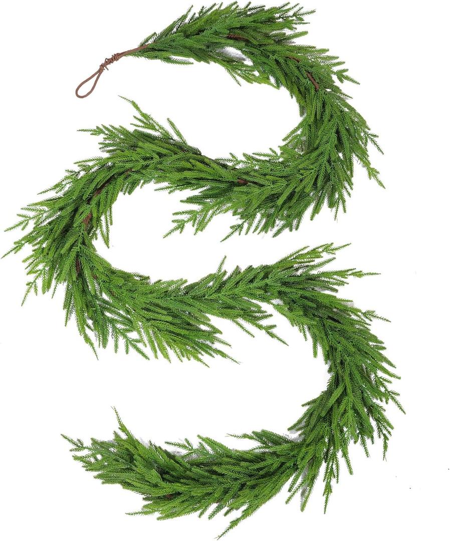 WBHome 9ft Real Touch Norfolk Pine Christmas Garland, Winter Greenery Garland for Christmas, Holiday Seasonal Outdoor/Indoor Home Decor, 9FT Long
