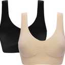 Women's Comfort Workout Sports Bra Low-Impact Activity Sleep Bras (XX-Large, 2 Pack Black Beige)