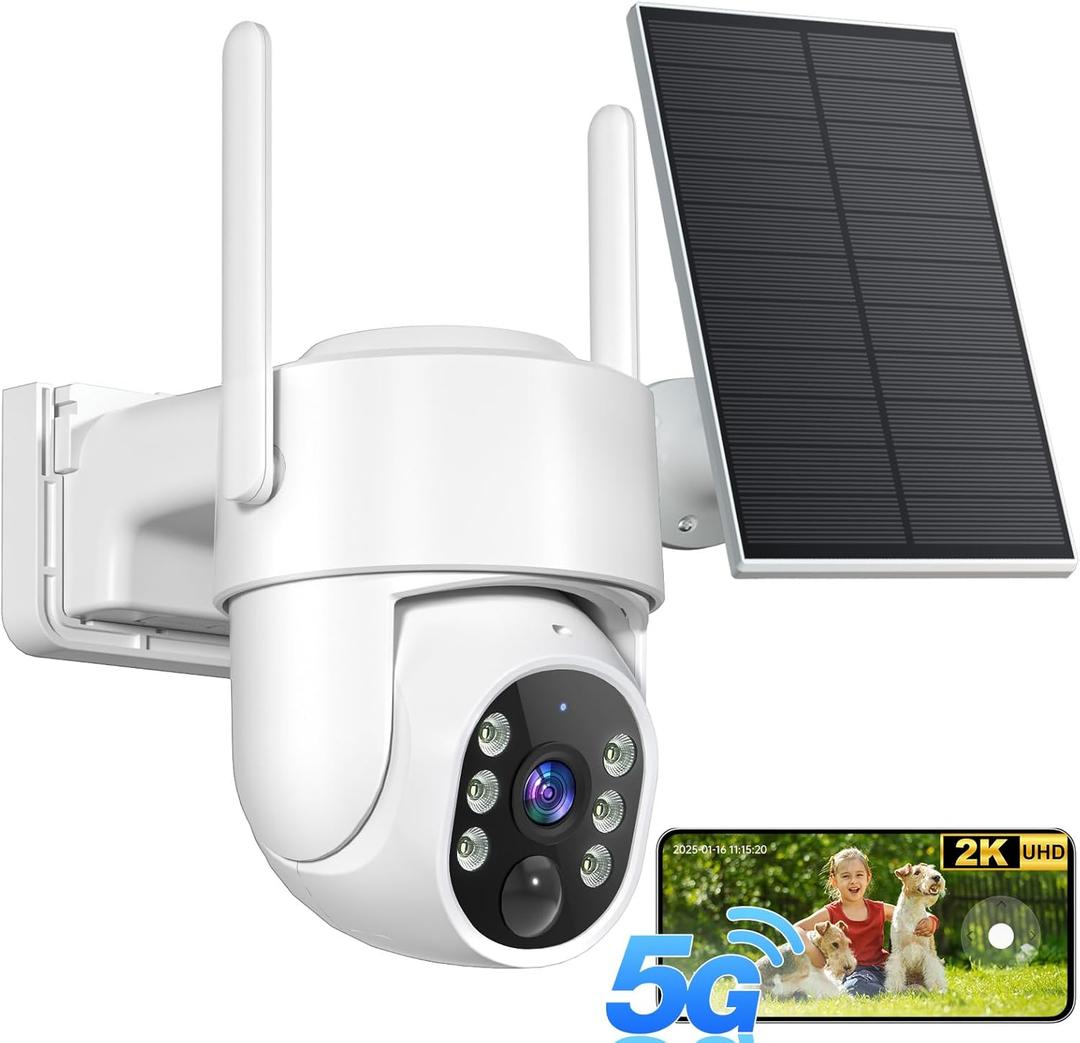 2K Security Cameras Wireless Outdoor, 5G WiFi Cameras for Home Security, 360 PTZ Solar/Battery Powered Outside Cam, 2 Way Talk, Color Night Vision, AI Human Detection for Porch/Garage/Yard