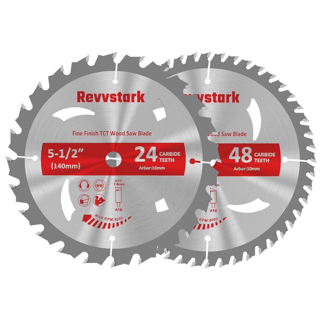 5-1/2" (10mm Arbor) Circular Saw Blades 24T&48T, Carbide Tipped Teeth, Heavy Duty TCT Saw Blades for Cutting Various Wood, Plastic and Composite Materials