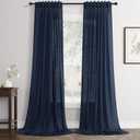 Navy Linen Curtains 102 inch Length 2 Panels Set Modern Farmhouse Living Room Drapes Light Filtering Rod Pocket Back Tab Filtering Privacy Semi Sheer Curtain 102 inches Long
