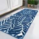 Blue Bathroom Runner Rug - Blue Long Bath Mat Runner Large Leaf Bath Rugs Non Slip Washable Bath Rug for Bathroom Floor, Cute Restroom Rug, Plant Absorbent Bathmat Botanical Decor 24" x 60" (Navy)