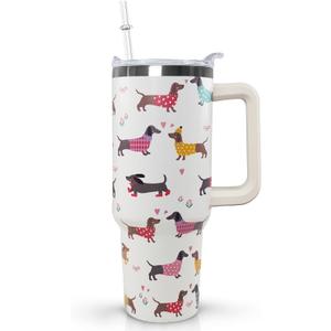 Ceovfoi 40 Oz Dachshund Tumbler With Handle, Dachshund Decor Coffee Travel Mug Cup Water Bottle, Dog Gifts for Women
