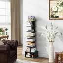 TUTOTAK Narrow Bookshelf, Vertical 8-Tier Bookcase, Spine Book Shelf for Small Space, Small Standing Shelf for Living Room, Office, Study, Entryway, Black BS07BK008