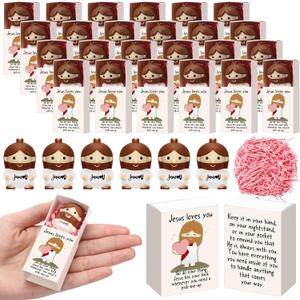 Wettarn 10 Sets Jesus Loves You Gifts Jesus Figures Stress Balls with Support Boxes for Mothers Day Christian Religious Party Favors Positive Faith Desk Decor