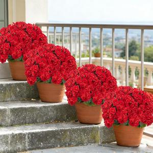 6 Pcs Artificial Geranium Flowers for Outdoors Geranium Silk Red Flower Outdoor UV Resistant Garden Plants Faux Flowers for Christmas Home Kitchen Table Centerpieces Decor