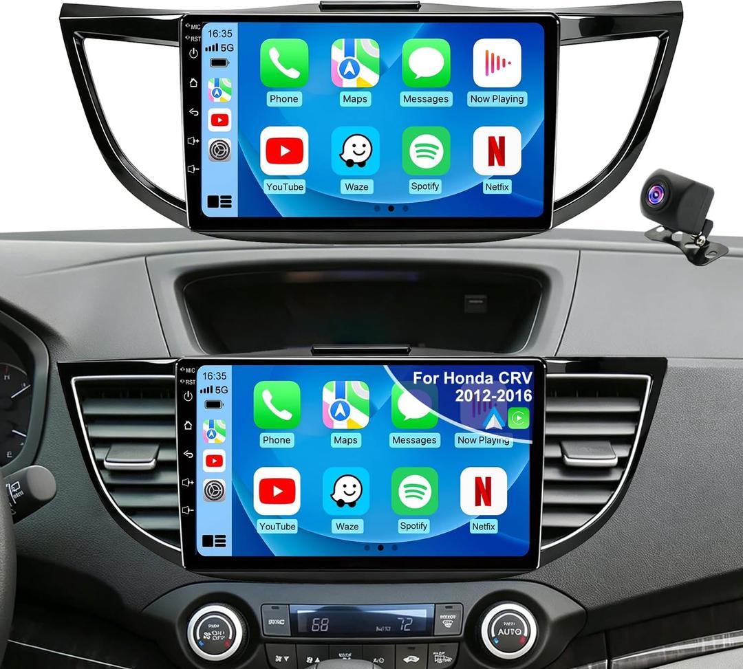 4+64G Upgrade Android Car Radio Stereo for Honda CRV 2012 2013 2014 2015 2016, 9 Inch Touch Screen Head Unit with Wireless Carplay Android Auto GPS Navigation FM 5G WiFi Bluetooth SWC HD Backup Camera