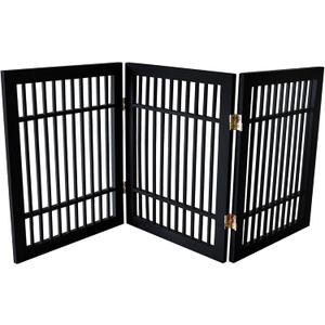 Urnporium Pet Dog Gate Freestanding, Strong Durable Folding Wooden Fence, Portable Acacia Hardwood Safety Barrier for Indoor & Outdoor Use (Black Pet Gate, 3 Panel 24" Tall)