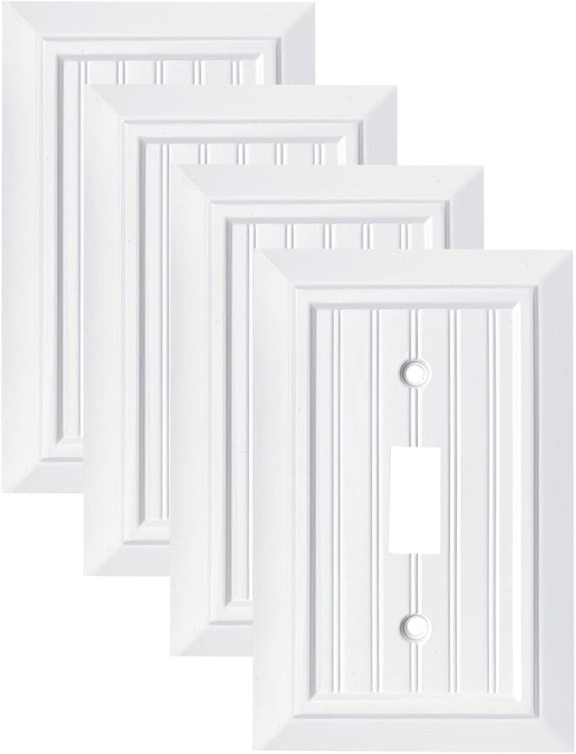 Pure White Classic Beadboard Wall Plates,Light Switch Covers,Electrical Outlet Covers, Switch Plates of Various Combination, Nature Bamboo Fiber Wall plate (1 Gang Toggle 4 Pack)