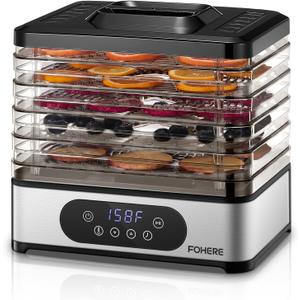 FOHERE Food Dehydrator, 5 BPA-Free Tray Dehydrators for Food and Jerky, Fruit, Herbs, Meat, Dog Treats, 48H Timer and 95-158F Temperature Control, 400W Dehydrator Machine, 11.42" Stackable Trays