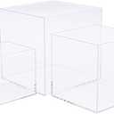Clisela 3pcs Acrylic Cube Display Stands Box Risers with Hollow Bottoms, Food Risers for Buffet Table, Decorative Display Stand Shelf for Dessert Collectibles Jewelry Figures Show - Clear 3" 4" 5"