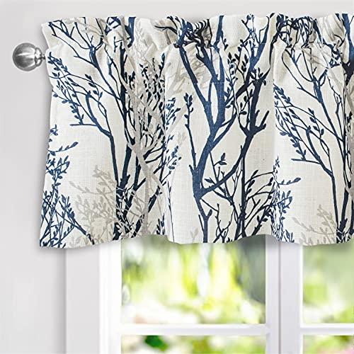 DriftAway Tree Branch Linen Lined Valance Double Layer Thermal Insulated Room Darkening Blackout Valances 3 Inch Rod Pocket Short Window Valance for Living Room Bathroom 52 Inch by 14 Inch Blue