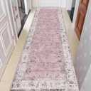 2x6 ft (Boho Pink) Hallway Runner Rug Washable Vintage Non Slip Carpet Runners for Hallways Entryway Kitchen Laundry Room Bathroom