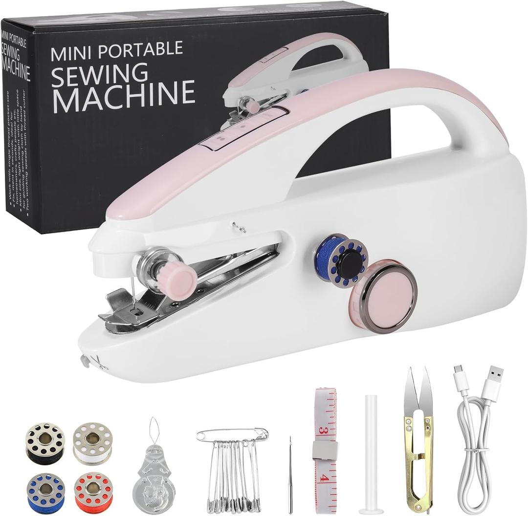 Sewing Machine, Handheld Sewing Machine for Beginners, Two Speed Adjustment, Easy to Use and Fast Stitch Suitable for Clothes,Fabrics, DIY Home Travel (Pink)