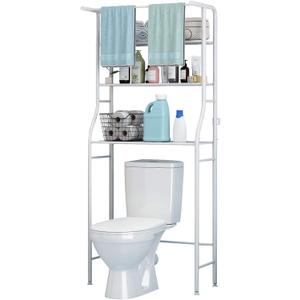 UDEAR 3-Tier Over The Toilet Rack,Bathroom Shelf Space Saver,Corner Stand Storage Organizer Accessories,The Washing Machine,with Hanging Rod,Tower Shelf,White, 26.8 x 9.8 x 64.2 inches