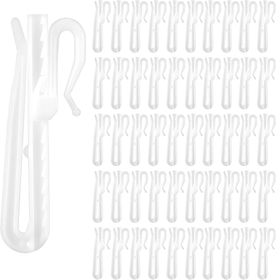 50PCS Plastic Curtain Hooks Pinch Pleat Clips, 2.75 Inch Plastic Drapery Hooks Adjustable Ratchet System Drapery Pins Hooks for Drapes, Door and Shower Curtains (70mm)