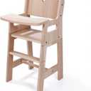 BABESIDE Baby Doll High Chair for 15-20 Inch Dolls, Wooden Baby Dolls Accessories Doll High Chair for Toddler Pretend Play Toys, Natural Wood Babydoll HighChair Toy