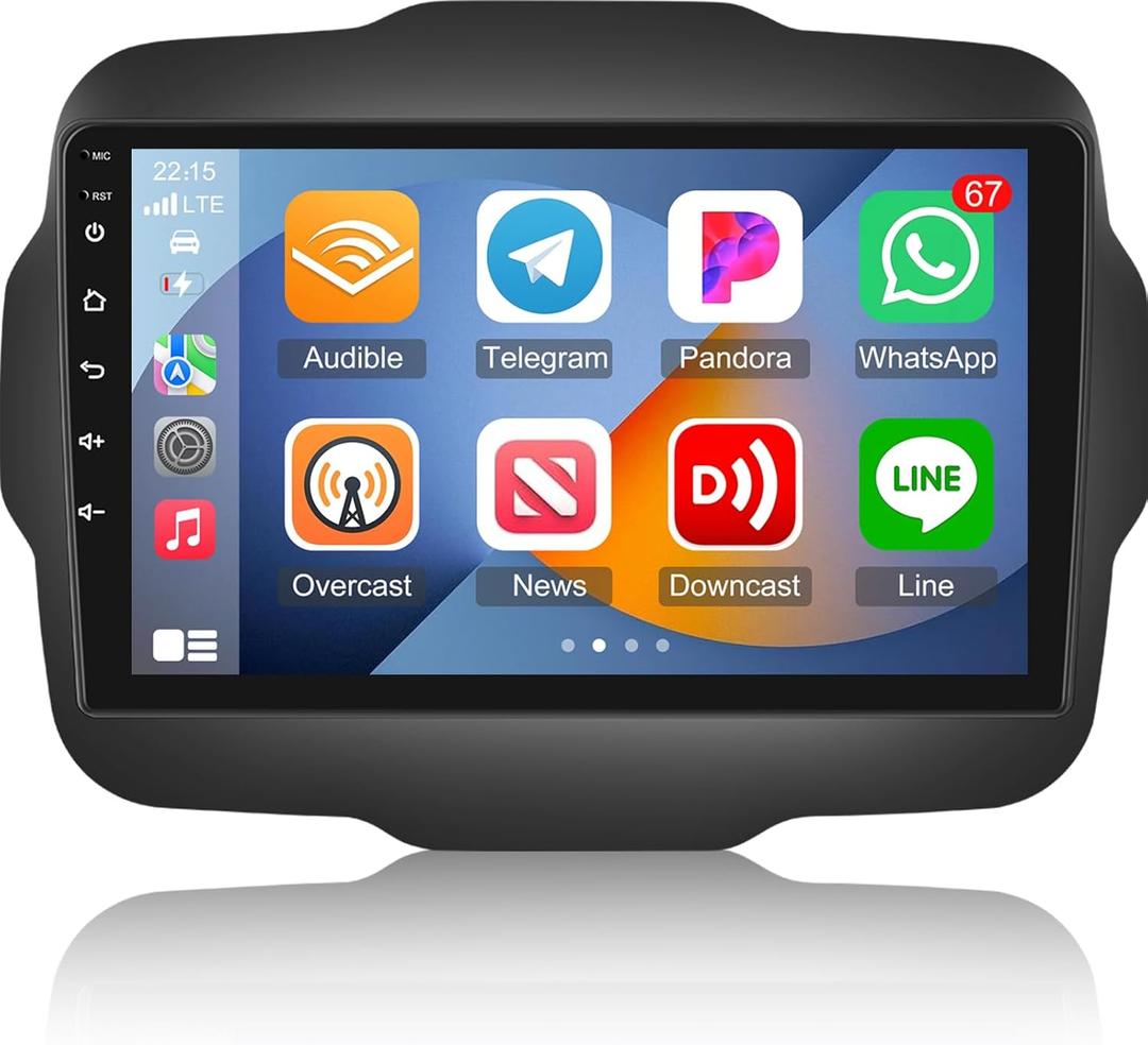 4+64G Android Car Radio for Jeep Renegade 2015 2016 2017 2018 2019 2020 - Wireless Carplay & Android Auto - 9 Inch Touchscreen Radio with 32 EQ DSP, WiFi, GPS, Split Screen + AHD Rear View Camera