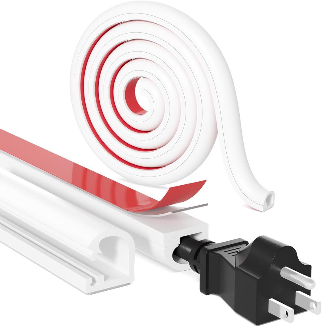 [Upgraded] 196 Inch Cord Hider Wall, Silicone Cable Hiders for TV on Wall, Cord Covers for Wires on Wall, 1 Wire Hider Raceway Cord Cover for Wall Mounted TV Management, W0.59'' H0.47'' White
