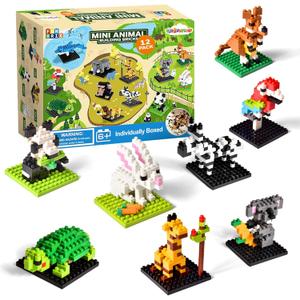 FUN LITTLE TOYS Mini Animal Building Blocks 12 Pack, No Duplicates, Individually Boxed Zoo Sets for Kids 6-12, Party Favors, Classroom Prizes, Goodie Bag Stuffers & Easter Egg Fillers