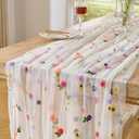 BINBE 1pcs Ivory Daisy Spring Table Runner Embroidery Gauze 10FT Florals Seasonal Tulle Holiday Birthday Kitchen Dining Table Decor for Home Party