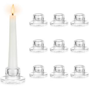 Hewory Glass Taper Candle Holders: 10 PCS Candlestick Holders Clear Short Tapered Candle Holder Set - Candle Stick Holder Decor for Table Centerpiece Wedding Party Advent Christmas Home Decorations