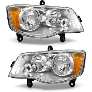 fit 2011-2020 Dodge Grand Caravan Headlights for 2008-2016 Chrysler Town & Country Factory Style Headlamp Chrome Housing Amber Reflector Left and Right PairsW/O Bulbs (Transparent)