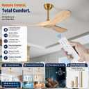 52 Inch Solid Wood 3 Blade No Light Ceiling Fan