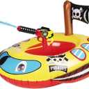 Inflatable Pool Floats Kids with Water Gun, Pirate Ship Pool Floats for Toddlers, Blow Up Pool Toys for Kids Ages 4-8, Summer Fun Boat Shaped Water Toys Swimming Floaties for Boys and Girls