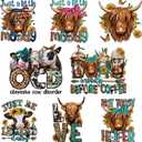 8 Pcs Highland Cow Heat Transfer Patches, Vinyl Designs Iron on Transfers for T-Shirts, Western DTF Heat Transfer Stickers for Clothes, Iron on Decals for DIY Clothing, Hats and Pillows