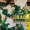 Graduation Balloon Garland Arch Kit Different Sizes 5 12 18In Green Gold Balloons for Graduation Party Decorations with Silver 2026 Number Foil Balloon & Graduations Backdrop and GRAD Balloons Box