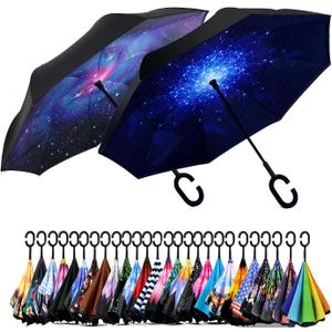 SIEPASA 49/56 Inch Inverted Reverse Upside Down Umbrella, Extra Large Double Canopy Vented Windproof Waterproof Stick Golf Umbrellas with C-shape Handle. (Galaxy & Starry, Pack of 2) SIEPASA 49/56 Inch Inverted Reverse Upside Down Umbrella, Extra Large Double Canopy Vented Windproof Waterproof Stick Golf Umbrellas with C-shape Handle. (Galaxy & Starry, Pack of 2)