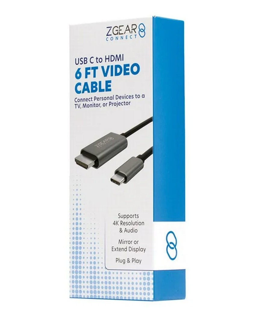 ZGEAR Connect USB-C to HDMI 6 FT Video Cable – 4K Resolution, Plug & Play