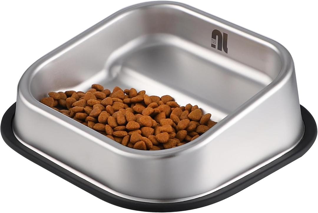Nicelock Stainless Steel Dog Bowl, Slanted Dog Bowls, Tilted Angle Bulldog Feeder, Non-Slip & Non-Spill & Premium Material & Easier to Eat, for Flat-Faced Dog Breeds or Cats