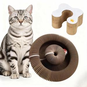 Twisty Paws Cardboard Cat Toy Cat Scratchering Interactive Foldable Magic Organ Indoor Toys for Cats Claw Care Kitty Kurlz Scratcher with Balls Bells