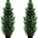 Two 6 Foot Outdoor Artificial Cedar Topiary Trees Uv Rated Potted Plants