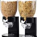 Honey-Can-Do Zevro Dual Dry Food Dispenser  Countertop Cereal Dispenser with Portion Control, 17.5 oz Per Canister, Airtight BPA-Free Snack Dispenser for Kitchen Organization, Black/Chrome
