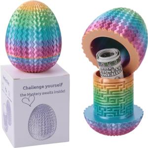 Mystery Egg Puzzle Box, Money Puzzle Box for Cash Gift, Birthday Wedding Easter Xmas Holiday Celebration Money Gift Ideas, Brain Teaser Puzzle Toy for Adults Kids Teens (Rainbow)