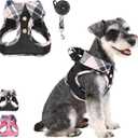 KOOLTAIL Small Dog Harness and Leash Set, Step in No Pull Soft Mesh Padded Pet Vest Harness Collar for Small Size Dogs Cats Boy Girl, Breathable & Lightweight Plaid Puppy Harness, Beige S