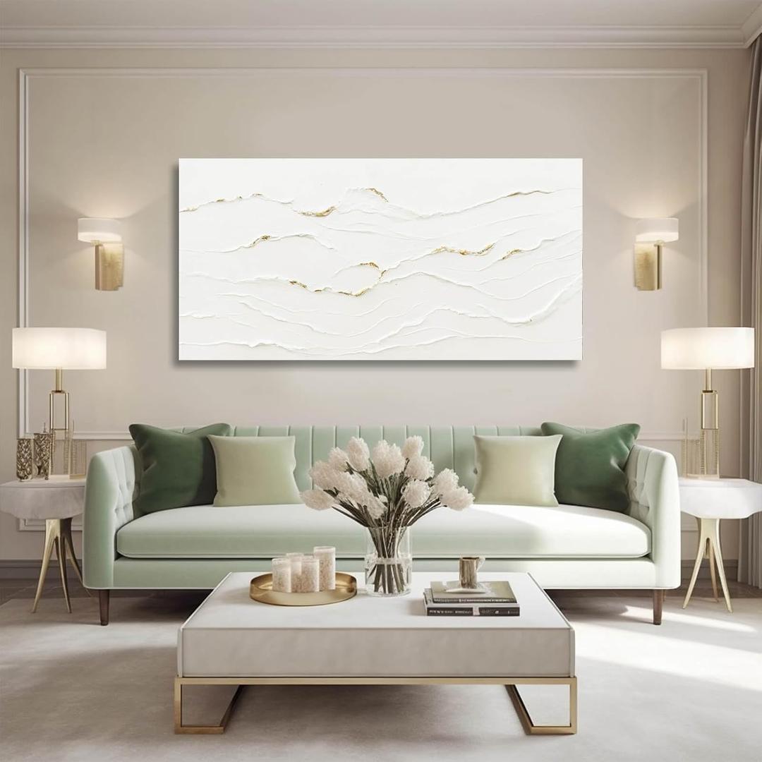 WINKAILIN Wavy Line Hand Painted Wall Art Minimalist Decoration 24"x48" Abstract Artwork Paintings for Bedroom Pictures for Office