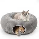 Cat Tunnel Bed for Indoor Cats, Peekaboo Cat Cave Bed,Soft Cat Donut Tunnel for Kitten Large Cats, Grey