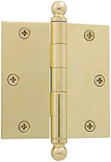 Nostalgic Warehouse 728348 3.5" Ball Tip Residential Square Corners Door Hinge, Polished Brass, 1 Count (Pack of 1)
