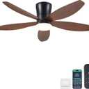 Ceiling Fans with Lights-48 Low Profile Ceiling Fan with Light and Remote/APP Control,Flush Mount,DC Reversible,LED Dimmable Modern Ceiling Fans for Bedroom,Indoor/Outdoor Patio Use(Brown) (48IN)