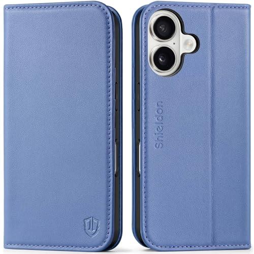 SHIELDON Real Leather Case Wallet for iPhone 17 6.3-inch 5G 2025 | Magnetic Closure | Folio | RFID Blocking Card Holder | Kickstand | Soft Shockproof Phone Cover | Wisteria Purple